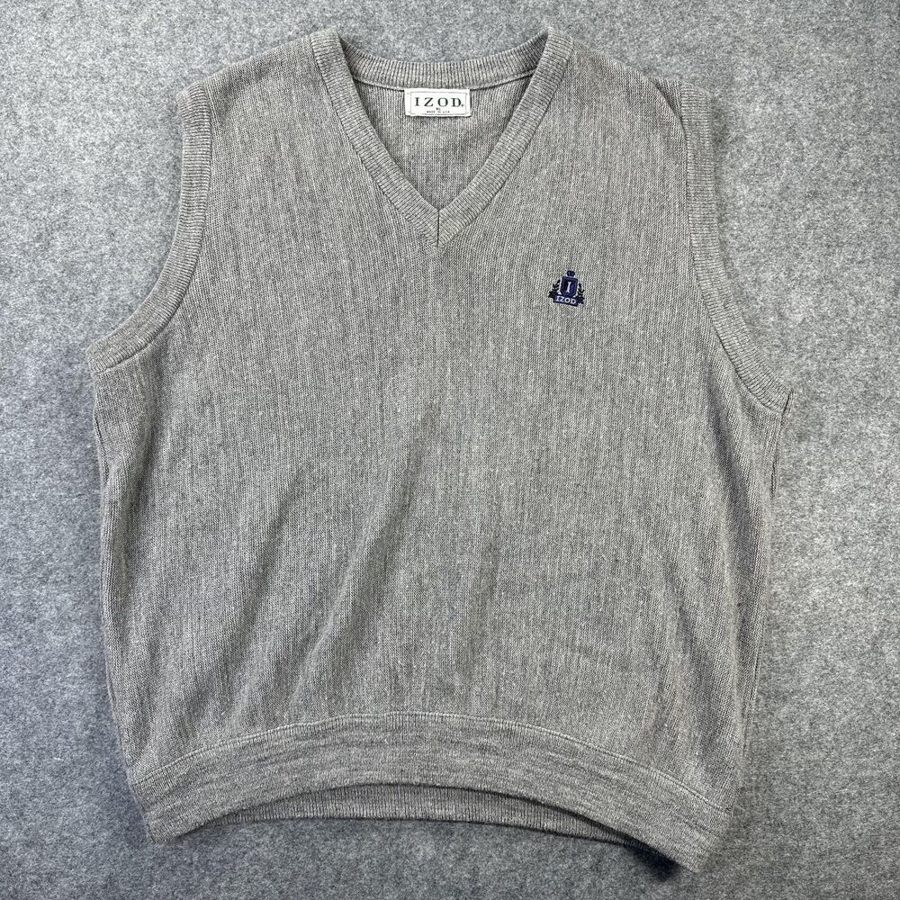 Vintage Izod Sweater Vest Mens XL Gray V Neck Knit Acrylic Made USA 80s
